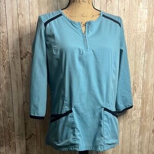 3/$15 ☮️ Butter Soft Blue 3/4 Sleeve Boxy Tunic with Mandarin Collar